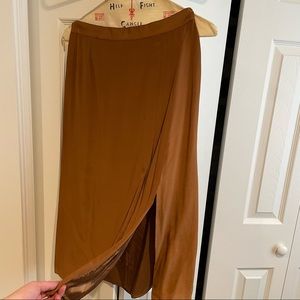 Bronze 100% Silk Vintage Pleated Slit Skirt. Fully Lined!